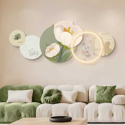 Factory Direct Supply of High-grade Sofa Background Mural Acrylic Crystal Porcelain Wall Art LED Light Painting Home Decoration
