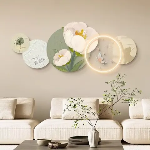 Factory Direct Supply of High-grade Sofa Background Mural Acrylic Crystal Porcelain Wall Art LED Light Painting Home Decoration