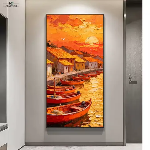 Factory Direct Wholesale Chinese Landscape Wall Art Oriental Canvas Artwork Vertical Scroll Paintings Entryway Home Decor