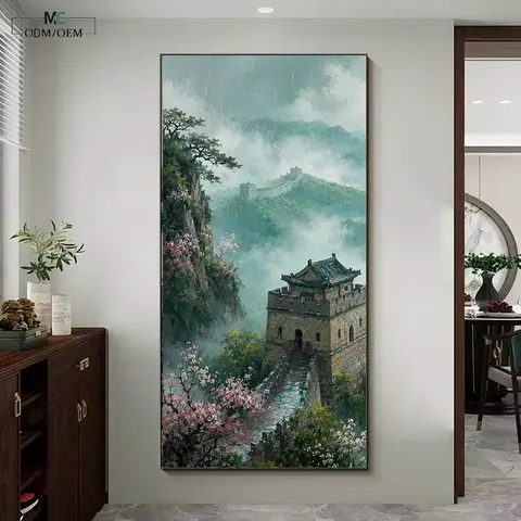 Factory Direct Wholesale Chinese Landscape Wall Art Chinese Canvas Artwork Vertical Scroll Painting Entryway Home Decor