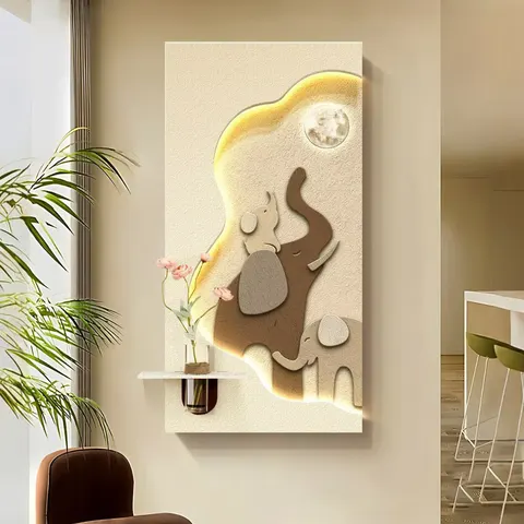Factory Wholesale Abstraction Elephant Sandstone Art Home Decor Painting Corridor Background Wall LED Painting