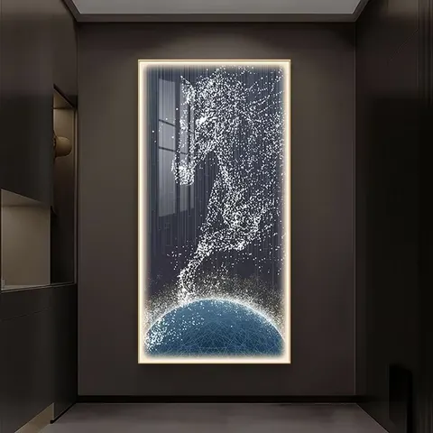 Factory Wholesale Animal Painting Led Light Crystal Porcelain Painting Living Room Corridor Background Wall Art Decor