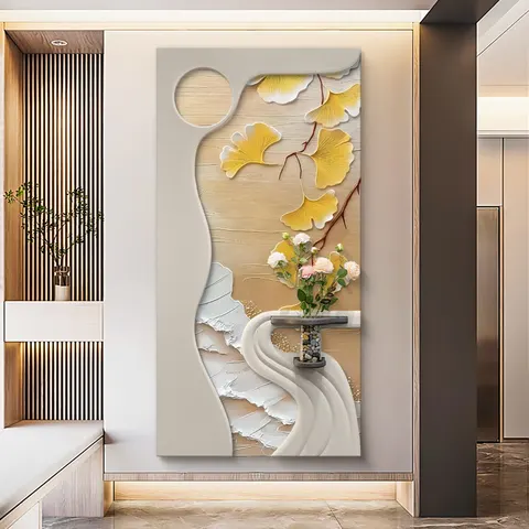 Factory Wholesale Apricot Leaf Entrance Hall Home Decor Painting Sandstone Styling Flower Glowed LED Painting