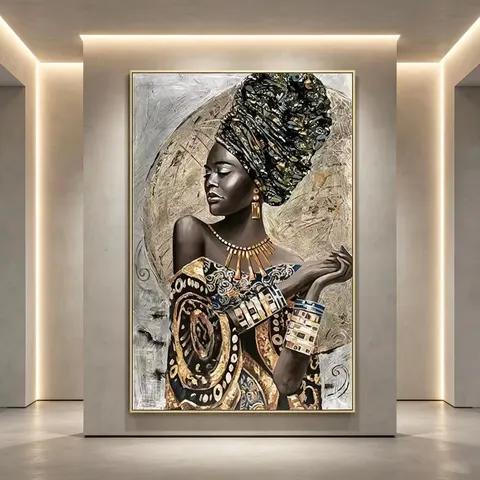 Factory Wholesale Custom Wall Art Decor Painting Hotel Abstract Figure Portrait Oil  Painting Cloth Women African Black