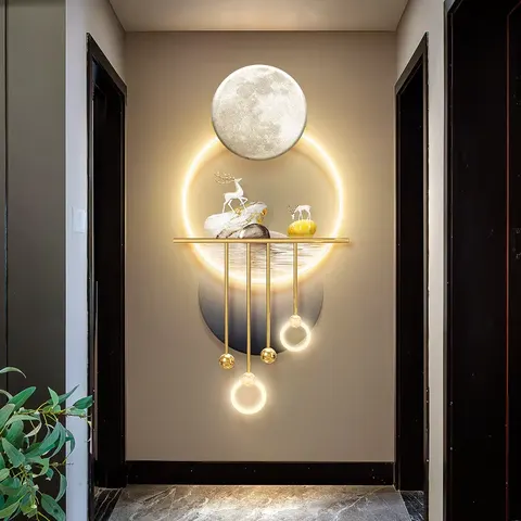 Factory Wholesale Customization Corridor Entrance Hall Metal Pendant Acrylic LED Painting Elk Art Home Decor Paintings