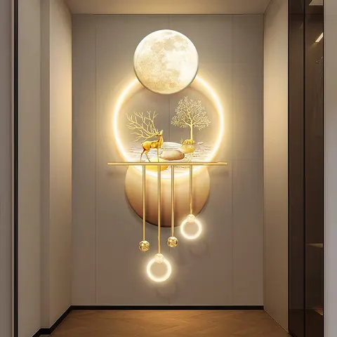 Factory Wholesale Customization Corridor Entrance Hall Metal Pendant Acrylic LED Painting Elk Art Home Decor Paintings