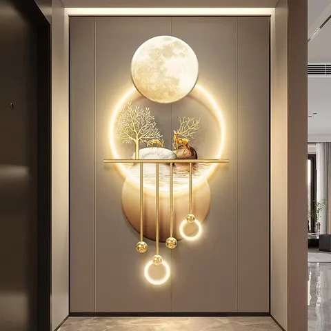 Factory Wholesale Customization Corridor Entrance Hall Metal Pendant Acrylic LED Painting Elk Art Home Decor Paintings
