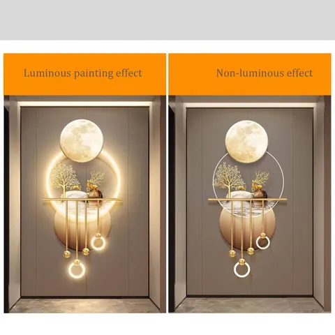Factory Wholesale Customization Corridor Entrance Hall Metal Pendant Acrylic LED Painting Elk Art Home Decor Paintings