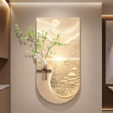 Factory Wholesale Customization Double-layer Crystal Porcelain Painting Hydroponics Green Plants LED Decor Painting
