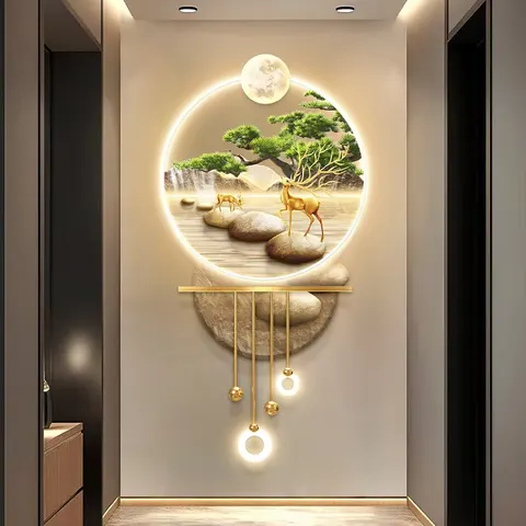 Factory Wholesale Customization Elk Art Home Furnishings Decorative Painting Metal Pendant Acrylic LED Painting