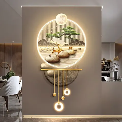 Factory Wholesale Customization Elk Art Home Furnishings Decorative Painting Metal Pendant Acrylic LED Painting