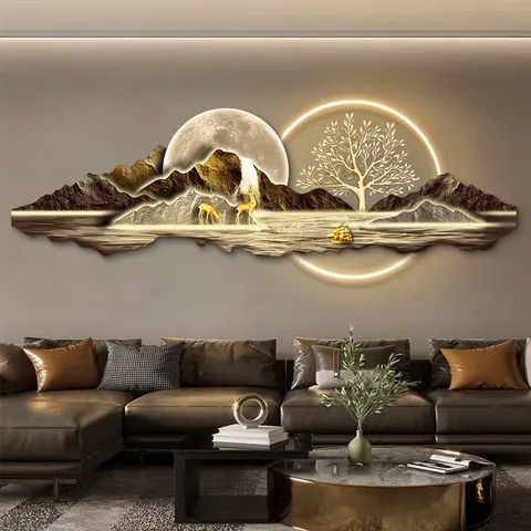 抽象 单幅 装饰画 现代简约 客厅背景墙挂画 LED带灯画
