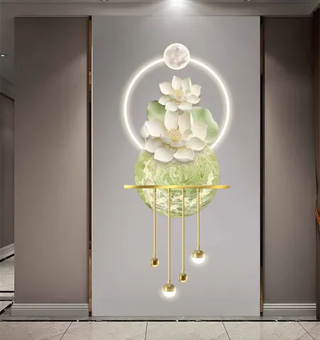 荷花 单幅 装饰画 现代简约 客厅背景墙挂画 LED带灯画