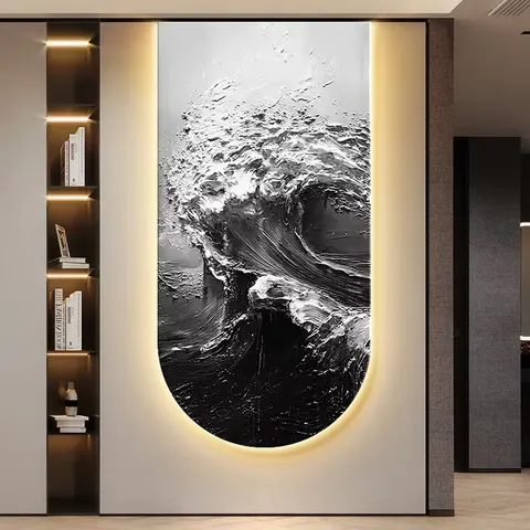 Factory Wholesale Customization Wave Art Home Decor Painting Corridor Background Wall Crystal Porcelain Painting