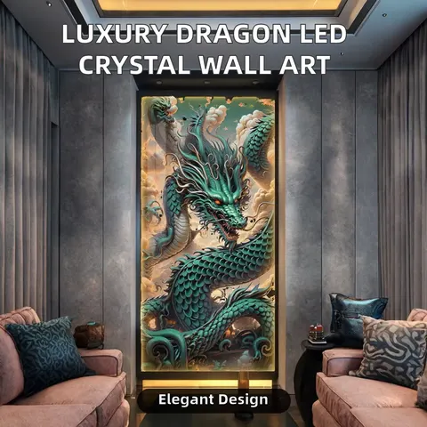 Factory Wholesale Entrance Decoration Aluminum Alloy HD Pictures Luxury Dragon LED Canvas Frame Wall Art