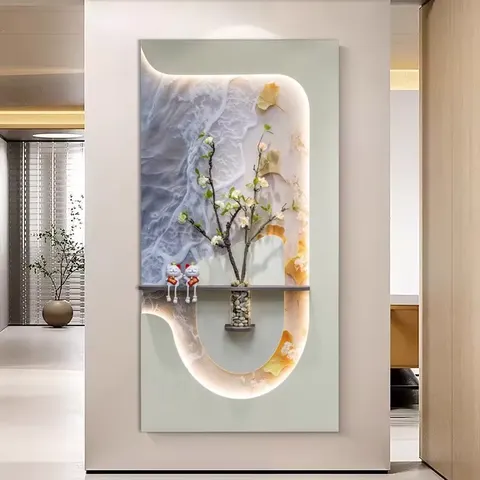 植物 单幅 装饰画 奶油风 玄关背景墙挂画 LED带灯画
