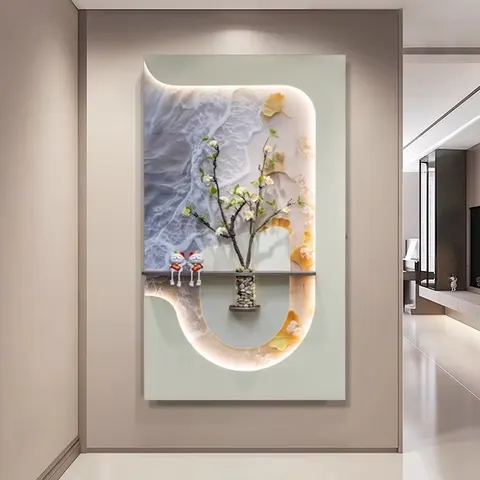 植物 单幅 装饰画 奶油风 玄关背景墙挂画 LED带灯画