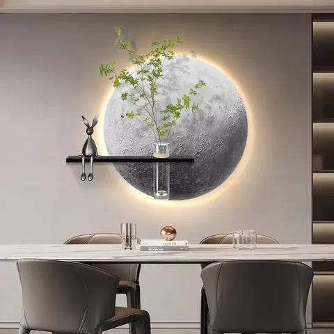 Factory Wholesale Hydroponic Plants Entrance Hall Home Decor Paintings Restaurant Background Wall Moon Led Painting