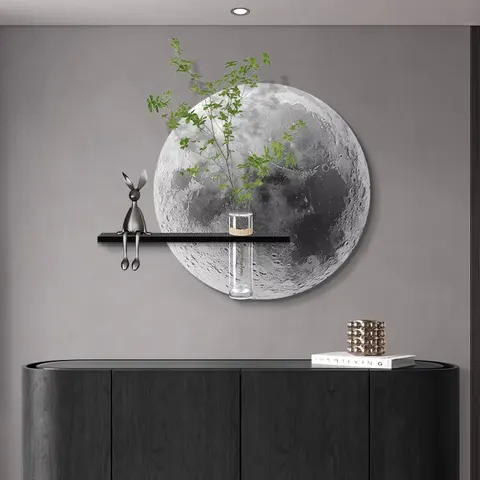 Factory Wholesale Hydroponic Plants Entrance Hall Home Decor Paintings Restaurant Background Wall Moon Led Painting