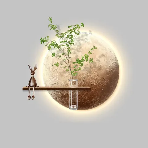 Factory Wholesale Hydroponic Plants Entrance Hall Home Decor Paintings Restaurant Background Wall Moon Led Painting