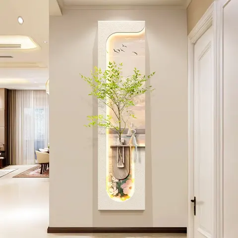 Factory Wholesale Hydroponics Green Plants Art Home Decor Painting Corridor Back Wall Sandstone Glowed LED Paintings