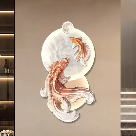 Factory Wholesale Koi Crystal Porcelain Painting Wall Art LED Light Painting Paintings and Wall Arts Wall Art Home Decor