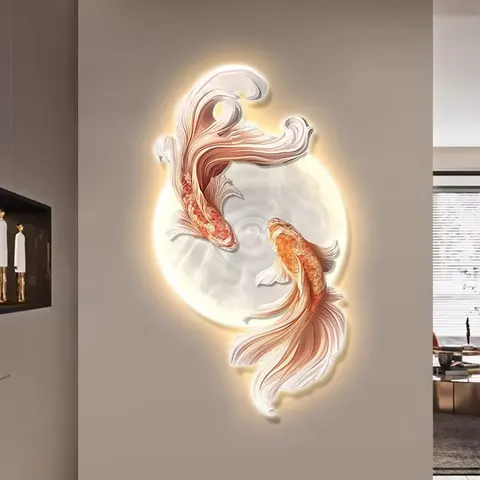 Factory Wholesale Koi Crystal Porcelain Painting Wall Art LED Light Painting Paintings and Wall Arts Wall Art Home Decor