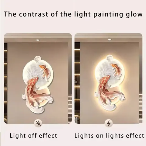 Factory Wholesale Koi Crystal Porcelain Painting Wall Art LED Light Painting Paintings and Wall Arts Wall Art Home Decor