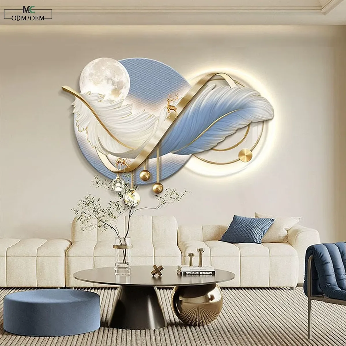 Factory Wholesale LED Feather Wall Art Light Luxury Hanging Panel Bulk Order Manufacturer Project Supply