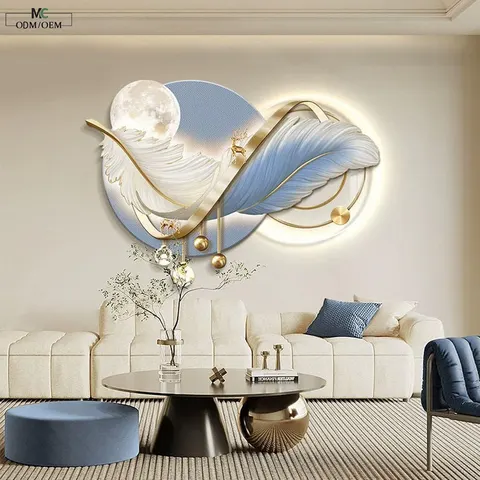 Factory Wholesale LED Feather Wall Art Light Luxury Hanging Panel Bulk Order Manufacturer Project Supply