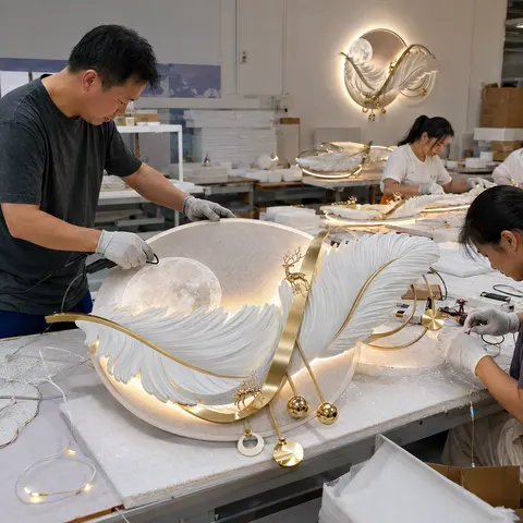 Factory Wholesale LED Feather Wall Art Light Luxury Hanging Panel Bulk Order Manufacturer Project Supply