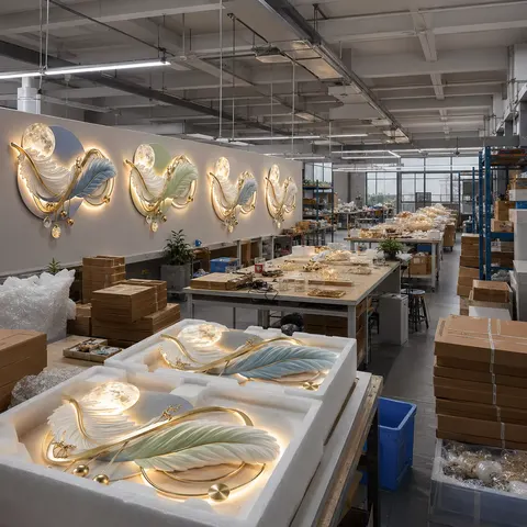 Factory Wholesale LED Feather Wall Art Light Luxury Hanging Panel Bulk Order Manufacturer Project Supply