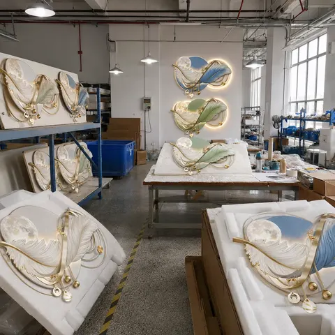 Factory Wholesale LED Feather Wall Art Light Luxury Hanging Panel Bulk Order Manufacturer Project Supply