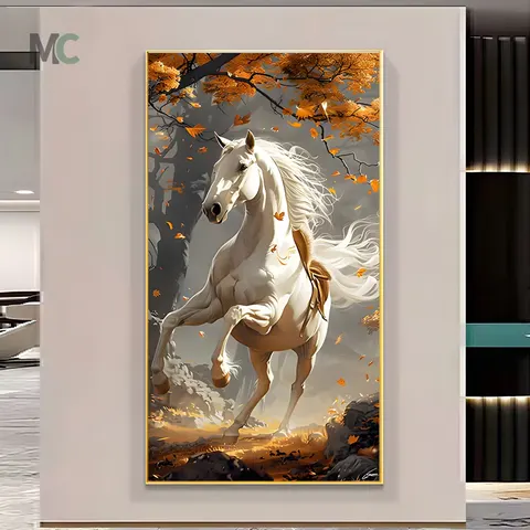 Factory Wholesale Light Luxury Wind Gold Horse Animal Painting Living Room Sofa Background Wall Canvas Decorative Painting