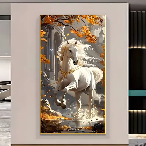 Factory Wholesale Light Luxury Wind Gold Horse Animal Painting Living Room Sofa Background Wall Canvas Decorative Painting
