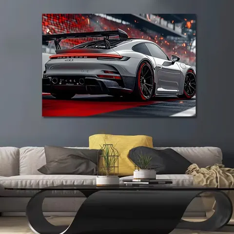 Factory Wholesale Luxury Racing Car Wall Art Home Decor Painting bar E-sports Room Toughened Glass and Acrylic Painting