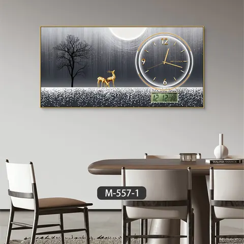 Factory Wholesale Perpetual Calendar Electronic Clock Wall Art Decor Paintings  With Clock Crystal Porcelain Animal Painting