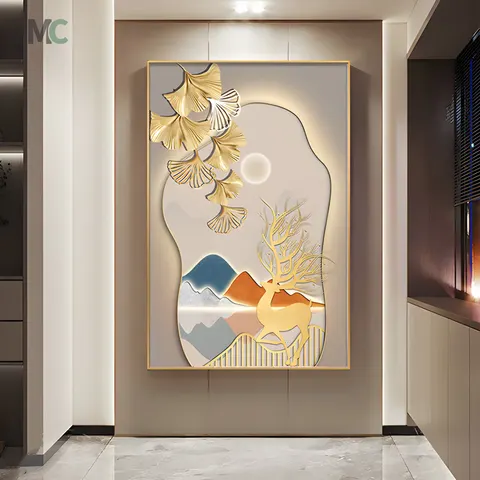 Factory Wholesale Porch Elk Canvas Painting and Crystal Porcelain Painting Hotel Lobby Corridor Wall Decor Painting
