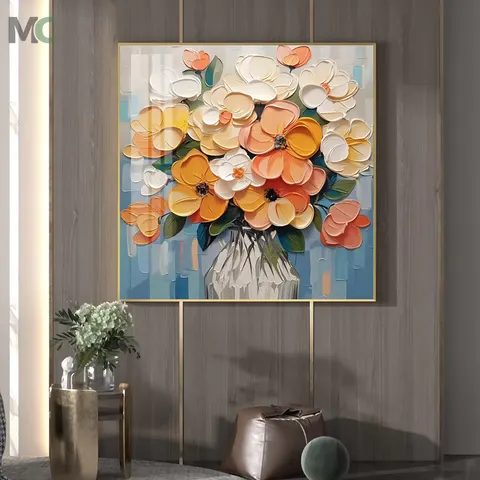 Factory Wholesale Price Handmade Canvas Art Decorative Painting Abstract Simple Flower Painting Restaurant Texture square Mural