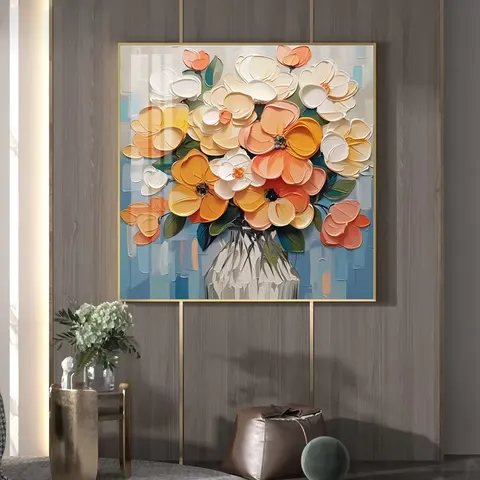 Factory Wholesale Price Handmade Canvas Art Decorative Painting Abstract Simple Flower Painting Restaurant Texture square Mural