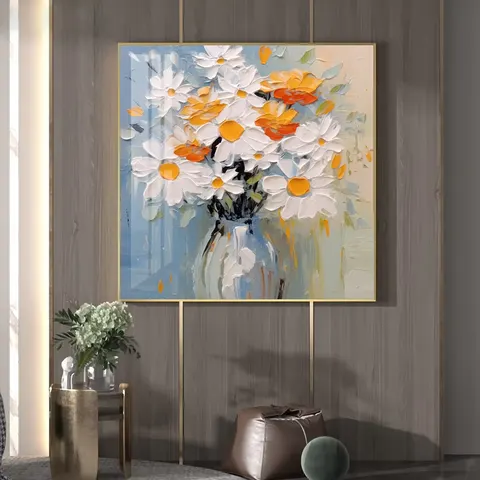 Factory Wholesale Price Handmade Canvas Art Decorative Painting Abstract Simple Flower Painting Restaurant Texture square Mural