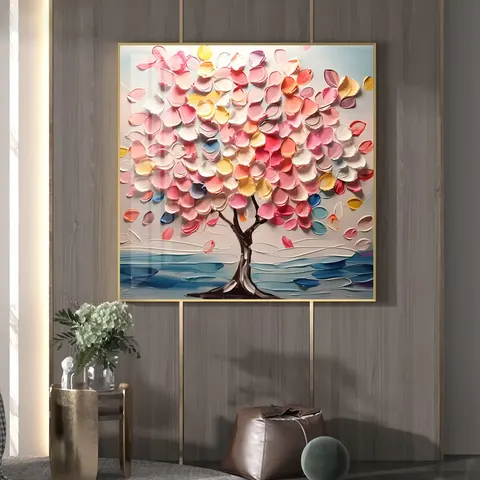 Factory Wholesale Price Handmade Canvas Art Decorative Painting Abstract Simple Flower Painting Restaurant Texture square Mural