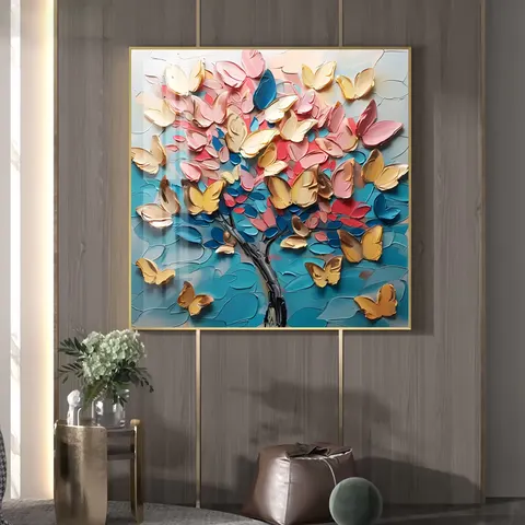 Factory Wholesale Price Handmade Canvas Art Decorative Painting Abstract Simple Flower Painting Restaurant Texture square Mural