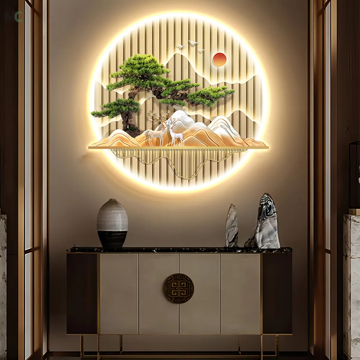 抽象 单幅 装饰画 现代简约 玄关背景墙挂画 LED带灯画