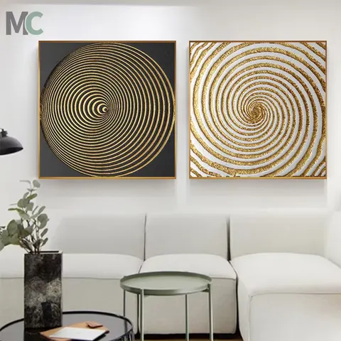 Fashion Light Luxury Living Room Dining Room Wall Decor Painting Metal Frame Combination Mural Abstract Gold Simple Painting