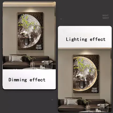 Fashion Moon Hydroponics Green Plants Sandstone Fabric Art Home Decor Paintings Glowed LED Wall Surface Mural Painting