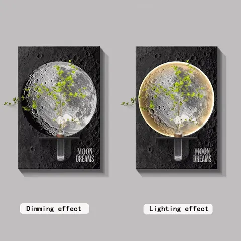 Fashion Moon Hydroponics Green Plants Sandstone Fabric Art Home Decor Paintings Glowed LED Wall Surface Mural Painting