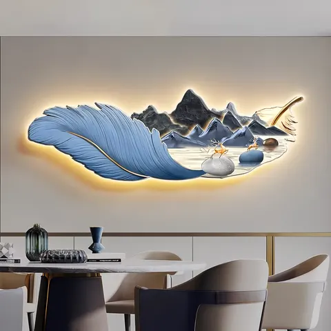 羽毛 单幅 装饰画 轻奢风 卧室背景墙挂画 LED带灯画