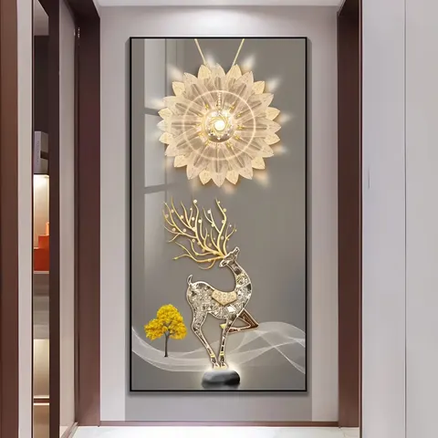 羽毛 单幅 装饰画 现代简约 客厅背景墙挂画 LED带灯画