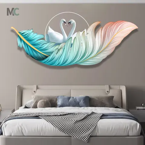 Feather Porch Bedroom Living Room Sofa Background Wall Decorative Painting Acrylic LED Light Painting Corridor Aisle Mural